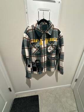 Sugarhill Scratch Woven Jacket Green Plaid Graphic Print Shacket